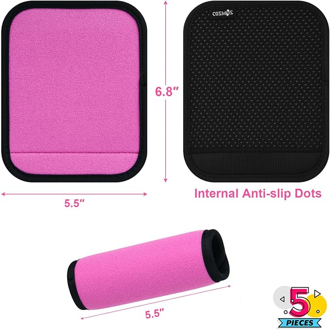 Cosmos 5 Pcs Luggage Handle Wraps Soft Neoprene Grip Handle Cover Detachable Luggage Identifier for Luggage Suitcase Travel Bag Trolley Case Travel Accessories (5-Color (Anti-Slip))