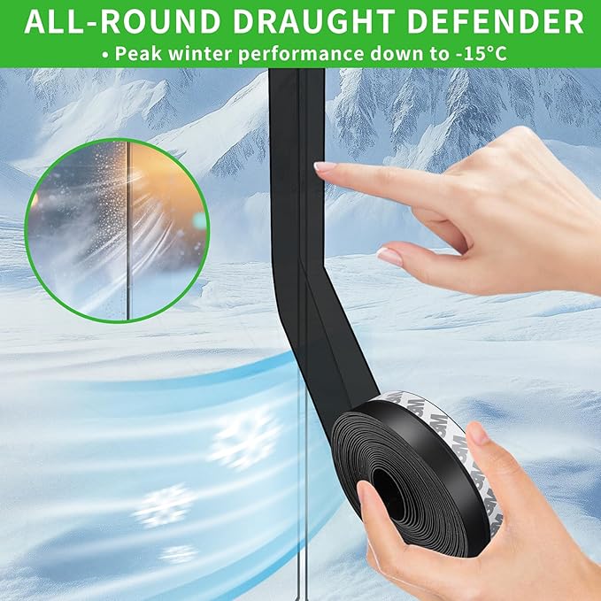 Weather Stripping Door Seal – Door Seal Strip for Door Frame Side, Window, Shower Door Bottom Seal, Strong Adhesive Silicone Draft Stopper for Weatherproofing and Noise Reduction, 1.4in Black