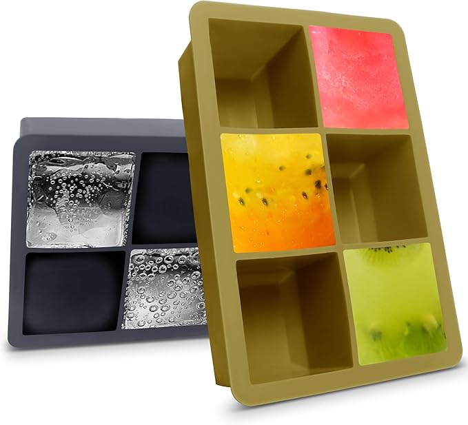 Silicone Ice Cube Trays with Lids, Large Square Ice Cube Molds for Freezer, Whiskey, Cocktail, Stackable Flexible and Reusable & Easy Release BPA Free (2 Pack&Dark Gray and Army green)