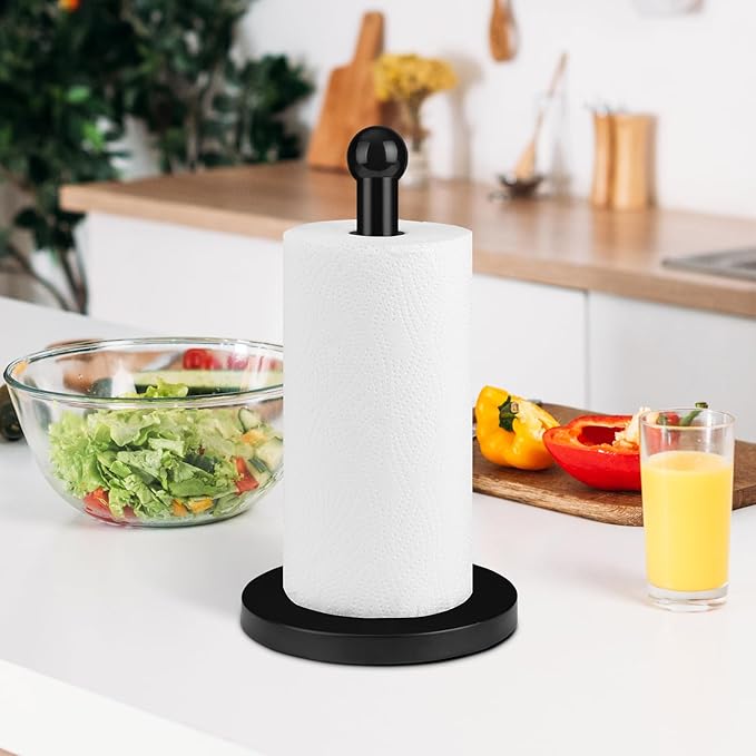 Paper Towel Holder, Black Kitchen Paper Towels Holder Stand, Stainless Steel Paper Towel Holder -Weighted Base, Non-Slip Protect The Countertop