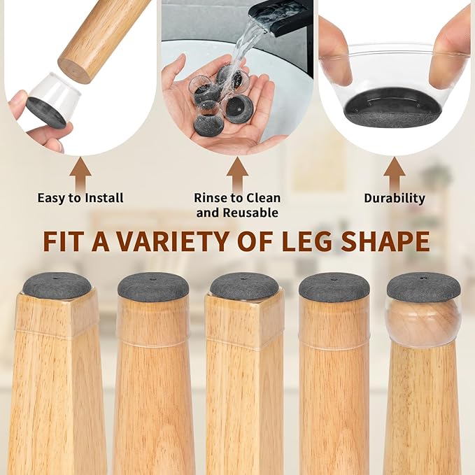 36Pcs Round Chair Leg Floor Protectors, Silicone Chair Feet Caps to Protect Tile Floors, Felt Pads Furniture Leg Caps Covers from Scratches and Noise (Darkgrey Edging, Fit: 1.3" - 2")