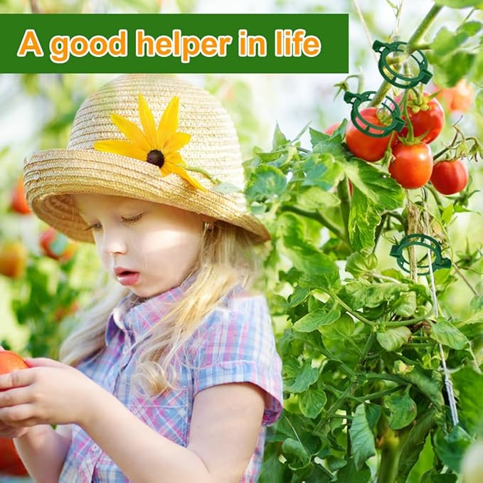 PEOUWNES 200 Pcs Plant Support Tomato Clips, Garden Clips, Crop Clips for Vine Vegetables, Fixing Tomato, Sweet Pepper, Eggplant, Makes Plants Grow Upright and Healthier（Green）