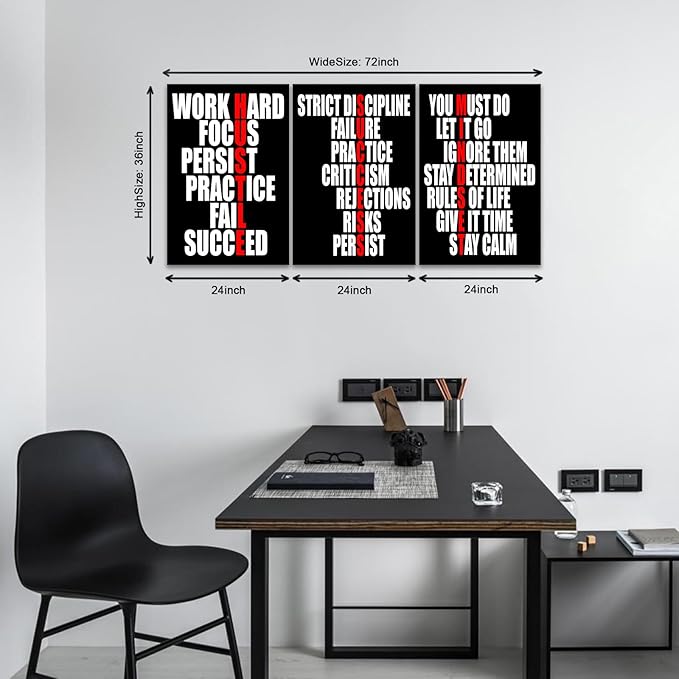 KAWAHONE Motivational Wall Decor - Hustle/Success/Mindset Definition Poster Inspirational Quotes Wall Art - Positive Affirmations Office Decor for Bedroom Living Room Home