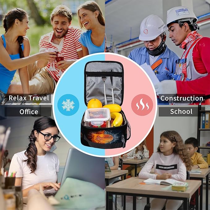 Pardick Basketball Balls Tote Lunch Box Insulated Lunch Bag Tote Cooler Freezable Meal Prep Bag Waterproof Leakproof Cooler Lunch Container For Picnic Office