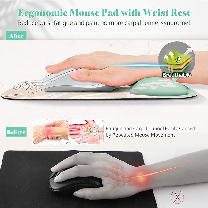 Gimars Large Smooth Superfine Fibre Memory Foam Ergonomic Mouse Pad Wrist Rest Support Mousepad with Non-slip Base for Laptop, Computer, Gaming & Office, Free Coaster Included - Morandi Beige
