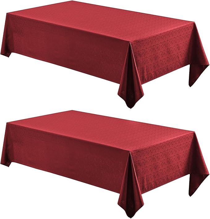 2 Pack Rectangle Tablecloth, 60x120 inch, Water Resistant Wrinkle Free Linen Textured Table Cloth Washable, Decorative Fabric Table Cover for Dining, Party and Camping, Red