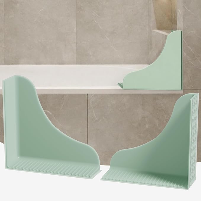 Roslim No-Adhesive 2-Pack All-Silicone Shower Splash Guard with Strong Suction Cups, Reusable Bath Tub Corner Water Blocker for Secure Seal，Keep Water in Shower or Bath, One-Piece Design, Mint Green