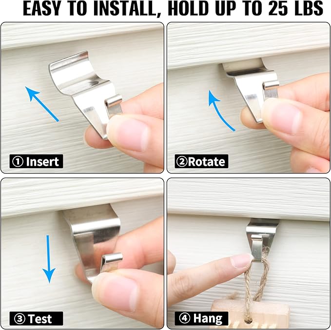 Aminigram 24-Pack Vinyl Siding Hooks Hanger, Heavy Duty Stainless Steel Vinyl Siding Clips, No-Hole Needed Front Porch Decor, Siding Hooks for Hanging Outdoor，Christmas Wreath Hangers for Front Door