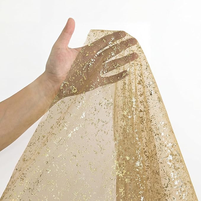 Horaldaily Coffee Gold Gauze Tablecloth 60x84 Inch Rectangular, Golden Sequin Glitter Metallic Foil, Sheer Tulle Cheesecloth for Wedding Baby Shower Ceremony Birthday