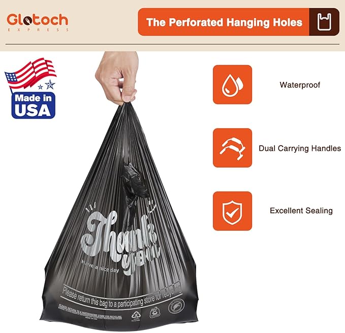 Glotoch 1000 Count Plastic Thank You T-shirt Bags Black, 11.5" x 6.5" x 21" Grocery Bags with Handles for Restaurant, Retail, Grocery Store, Takeout, Convenience Stores, Shopping Bag in Bulk