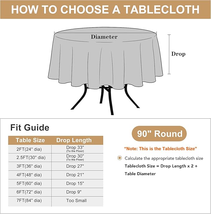 sancua Round Tablecloth 90 Inch Diameter, 8 Pack - Circle Polyester Fabric Table Cloth for Wedding Party Reception Banquet Birthday, Washable Formal Table Cover (Fit 30-72 Inch Tables), Beige
