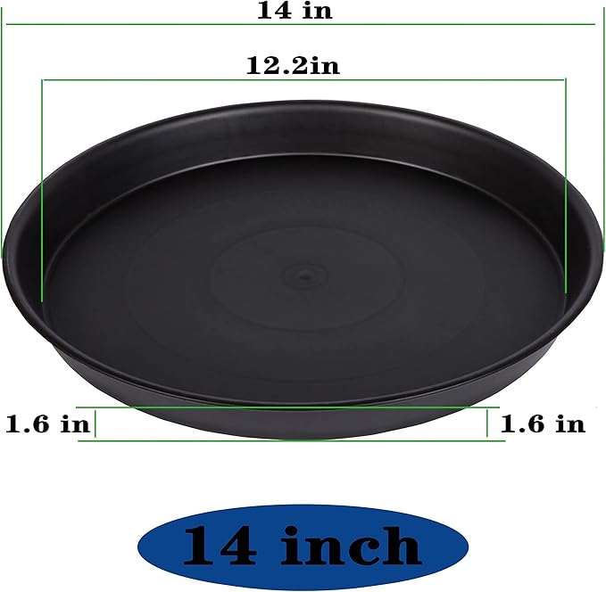 Bleuhome 2 Pack of 14 inch Plant Saucer, Heavy Duty Round Plant Trays for Pots, Plastic Plant Water Tray, Flower Plant Saucers for Indoors, Pot Drip Trays for Planter 12-14" (14", Black)