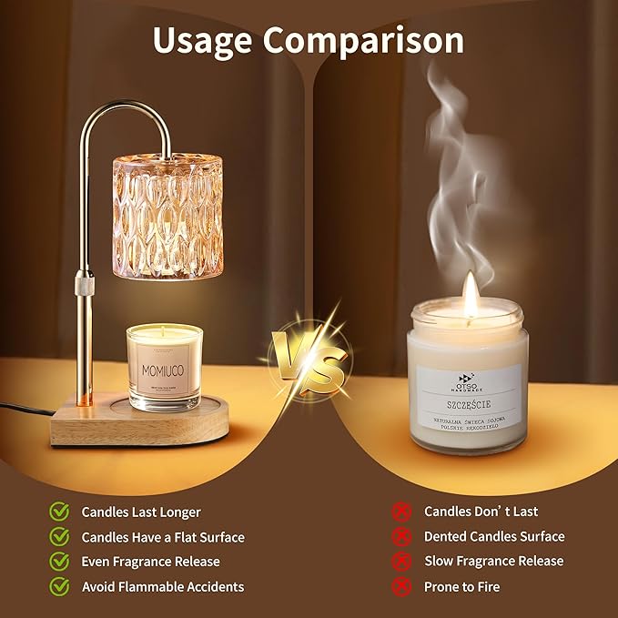 Candle Warmer Lamp, Electric Candle Lamp Warmer, House Warming Gifts New Home Bedroom Decor, Birthday Gifts for Women Mom, Adjustable Height with 2 Bulbs