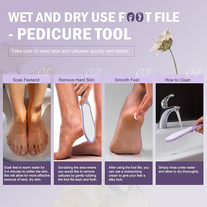 FVION Double-Sided Nano Glass Foot File for Callus Remover - Highly Effective Hard and Dead Skin Remover for Cracked Heels and Dry Skin (Purple)