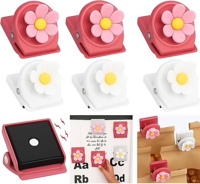 AceOrbit 12 Pcs Flower Magnets Clips Refrigerator Magnetic Clips Colorful Decorative Magnets Metal Magnet for Fridge Whiteboard Classroom Kitchen Office (White and Pink)
