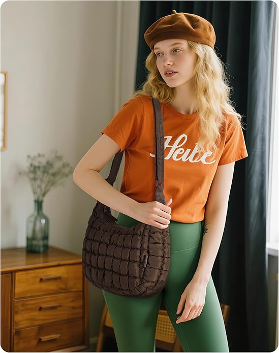 BAGSMART Quilted Crossbody Bag for Women, Lightweight Puffer Purse for Travel, Daily Use & Work | Water-resistant, Puffy Shoulder Bag, w/ Adjustable Strap, Light & Comfortable, Hands-free Bags, Travel Essentials