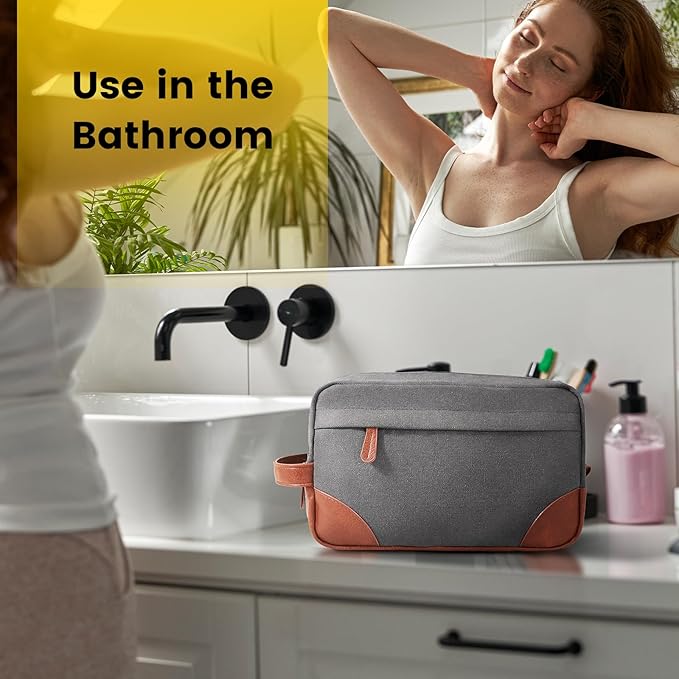Vorspack Large Travel Toiletry Bag - Hanging Toiletry Bag for Men, Water Resistant Canvas Shaving Bag with Large Capacity for Home Travel - Light Grey