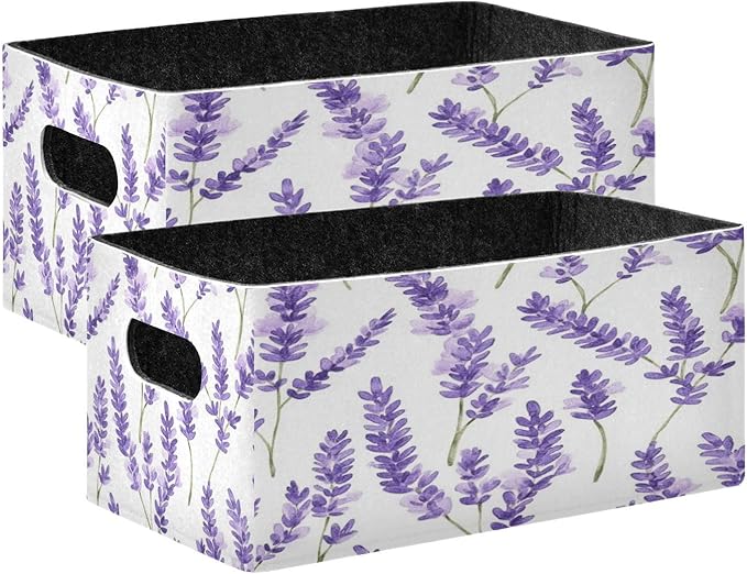 Kcldeci Lavender Flower Storage Bins Baskets for Organizing 2Pack, Sturdy Storage Basket Foldable Storage Baskets for Shelves Closet Nursery Toy