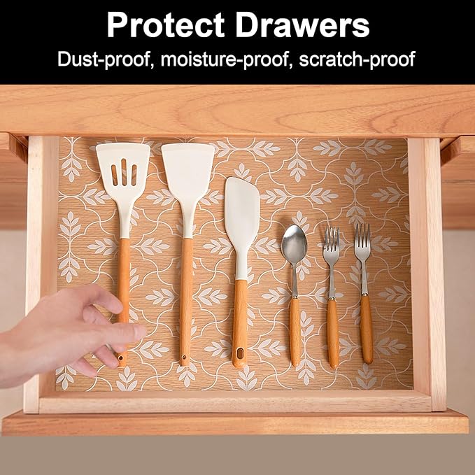 Cooyes Shelf Liners for Kitchen Cabinets Waterproof & Oil-Proof Kitchen Cupboard Mats Non-Slip Drawer Mats EVA Material Non Adhesive Fridge Liner for Shelves（11.8" W x 236" L）