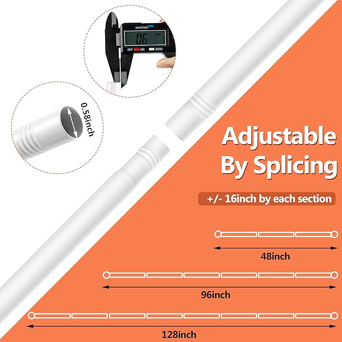 Curtain Rods No Drilling for Windows,5/8 Inch Diameter Drapey Pole with No Drill Curtain Rod Brackets (2PCS White, 48 to 84")