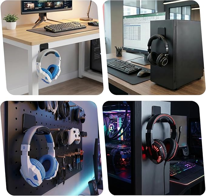 Magnetic Headphone Holder, Headphone Hanger for Desk & Table, Headphone Mount Stand with Rubber Pad, Headset Stand Hook, Headphone Holder for All Computer/Gaming Headsets