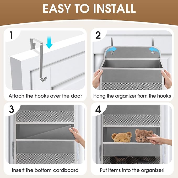 6-Tier Over The Door Organizer, Hanging Storage Organizer with Clear Window, 40lb Ultra Sturdy Large Capacity Room Organizer for Pantry Bathroom Nursery Closet Baby Essential (Grey)