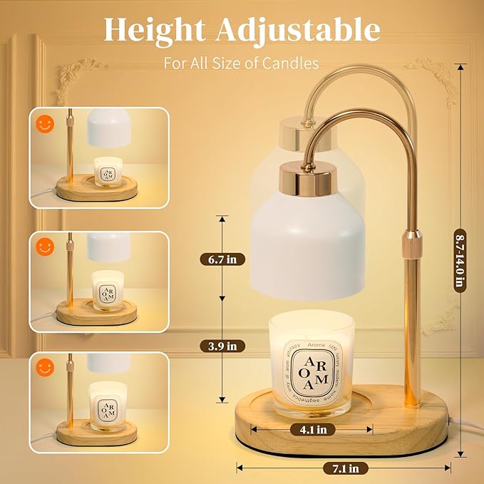 Seniny Electric Candle Warmer Lamp with Timer Dimmable, Adjustable Height Lamp Candle Warmer for Jar Candles, Home Decor Warming Light, Flameless Wax Melter Lamps, Christmas Birthday Gifts for Women