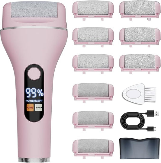 Electric Callus Remover for Feet, Rechargeable Portable Electronic Foot Callus Remover 2-in-1 Wet/Dry Foot Scrubber Electric Toot File for Hard Cracked Dry Dead Skin（Pink）