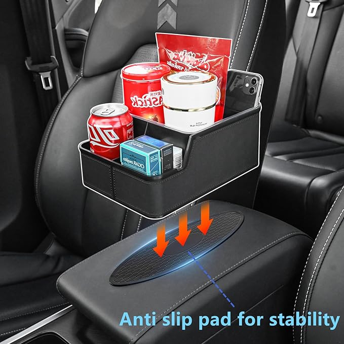 Car Storage Organizer Between Seats,Center Console Armrest Storage Box Back Seat Organizer with Small Compartment Car Interior Storage Box,Cup Holder Tray with Non-slip Mat(Black)