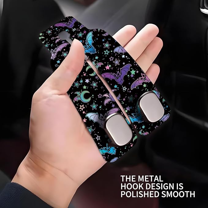 NUGGHU Car Seat Headrest Hook, Universal Leather Cute Hanger Holder Hook, Storage Organizer Interior Accessories for Purse Bags Handbag Purple Cute Bats