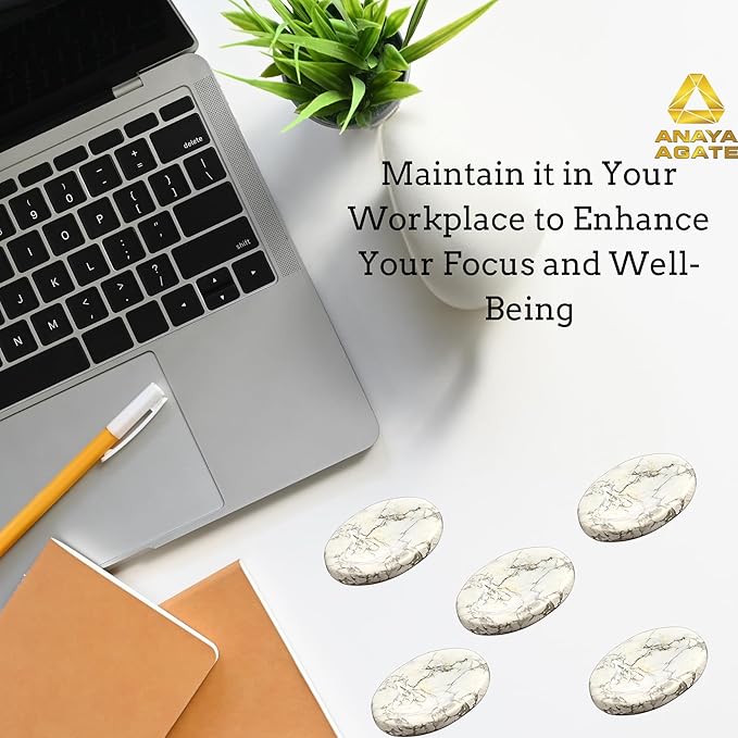 Howlite Worry Stone – Crystal Thumb Worry Stones for Anguish, Stress – Relaxing and Soothing Balance Stones for Meditation, Stress Relief – Healing Stones and Crystals for Men and Women