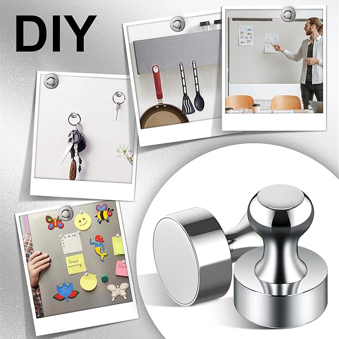 Metallic Magnets, Refrigerator Magnets, 40 Pack Silver Magnetic Push Pins, Strong Fridge Magnets, Multi-use Whiteboard Magnets Perfect for Kitchen Office Classroom