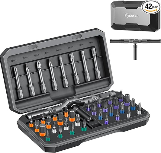 Saker 42 in 1 Magnetic Screwdriver Set, Multi Bit Free Combination Ratchet Screwdriver Set Portable Repair Tool Kit for Gifts Furniture, Computer, Bicycle and DIY Grey