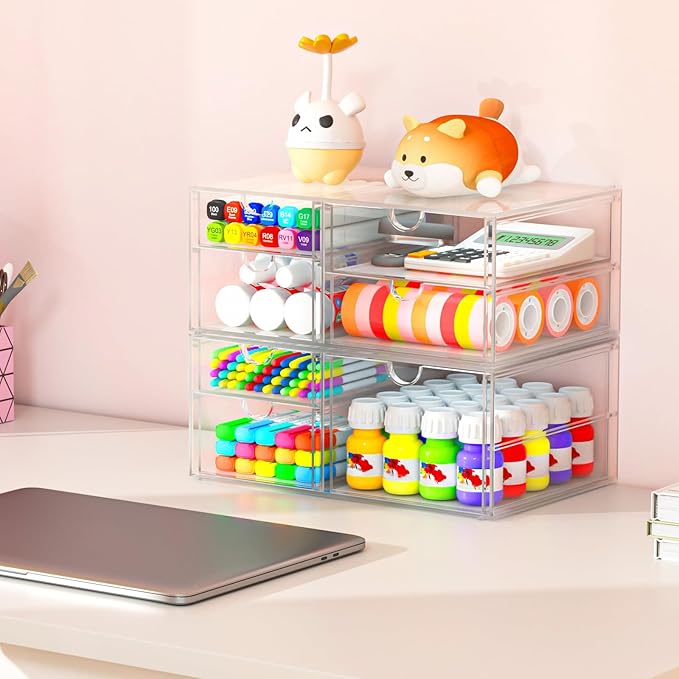 Desk Organizers And Accessories With 22 Drawers, 4 Pack Office Desktop Drawers, Plastic Makeup Organizer Containers Bins With Drawers Desk Organization, Bathroom Organizers Storage Case Box