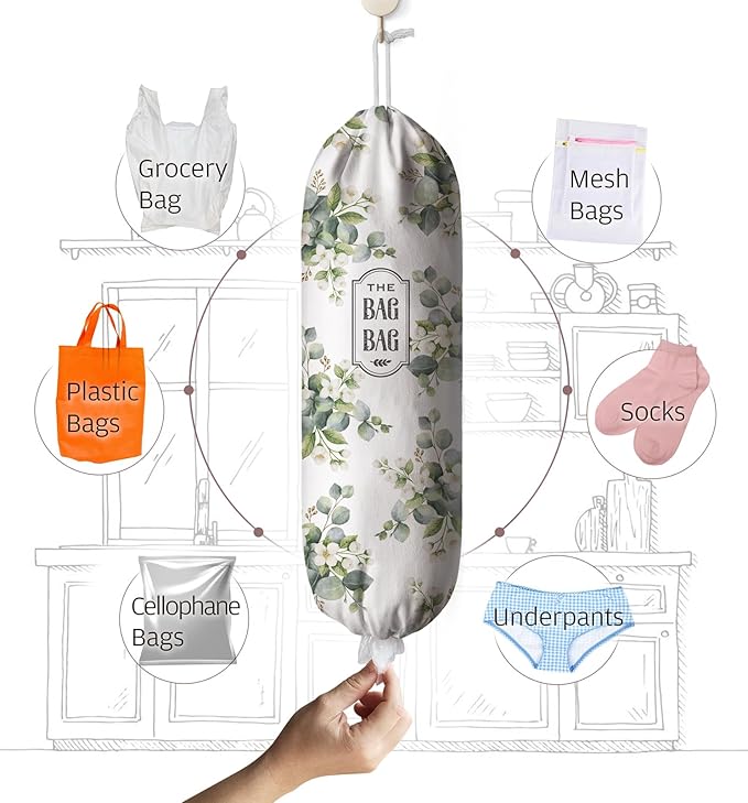 Moanlor Art Plastic Bag Holder - Eucalyptus Floral Grocery Bag Organizer - Summer Kitchen Decor & Gifts
