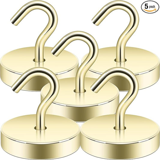 Neosmuk Magnetic Hooks, Cruise Ship Essentials, 100lb+ Heavy Duty Magnetic Hooks for Cruise Cabins, Refrigerator, Grill, Hanging, and Travel | Extra Strong Must-Haves Magnet Hook,Gold, 5 Pack
