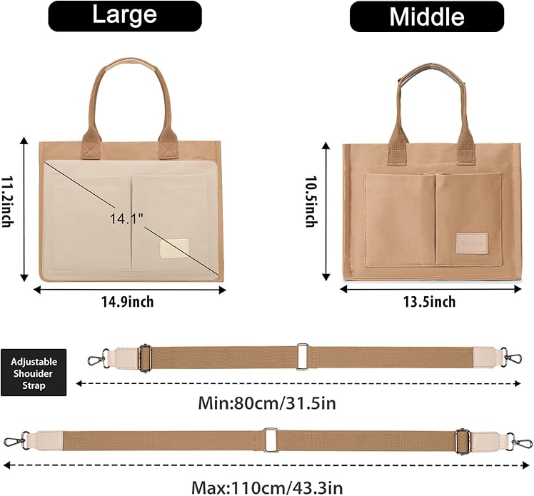 Women's Canvas Tote Bag, Crossbody Work Purse with Pockets, Top Handle Handbag Satchel Bags for Travel, Nurse, Teacher