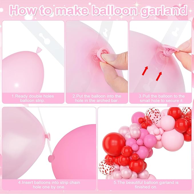 Amandir 153pcs Pink and Red Balloon Arch Garland Kit, Different Sizes 18 12 10 5 inch Latex Pearlescent Hot Pink Heart Confetti Valentines Balloons for Birthday Proposal Wedding Party Decorations