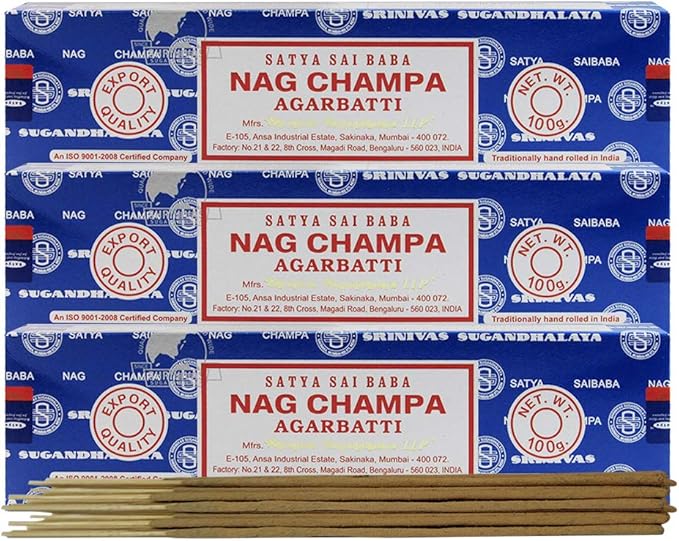 TRUMIRI Incense Stick Holder Bundle with Satya Sai Baba Nagchampa 100g Incense Sticks - Pack of 3 (Approx 300 Sticks)