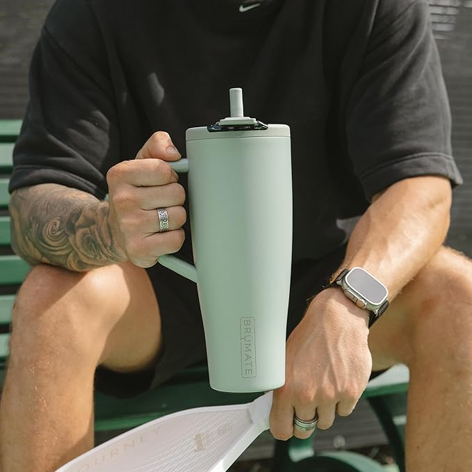 BrüMate Era Flip 40oz Tumbler with 100% Leakproof Covered Straw Lid | Hygienic Covered Straw | Insulated Stainless Steel Water Bottle with Handle | Cup Holder Friendly | BPA-Free (Clementine)