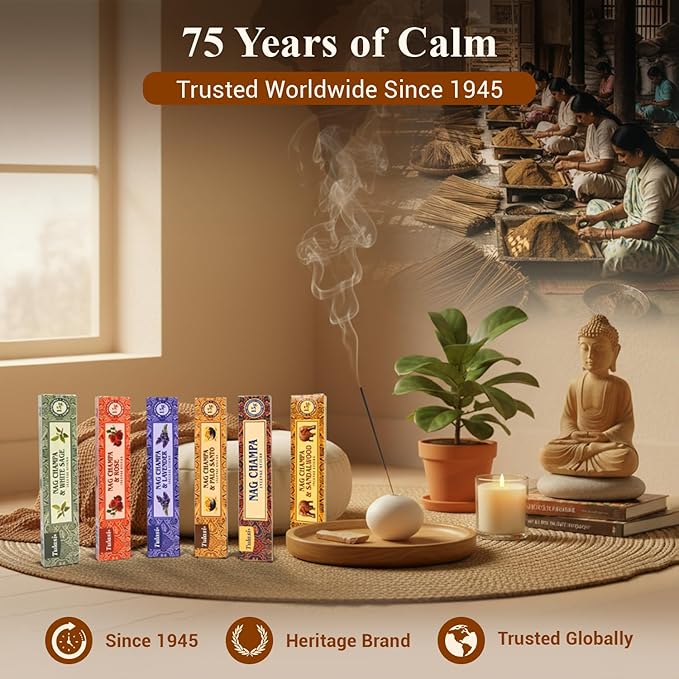 Nag Champa Incense Sticks with Natural Oils, Assorted Incense Set of 12 Scents - Lavender, Rose, Sandalwood, Vanilla, White Sage, Cinnamon, Rosemary, Positive Aroma for Meditation, Yoga Thanks Giving