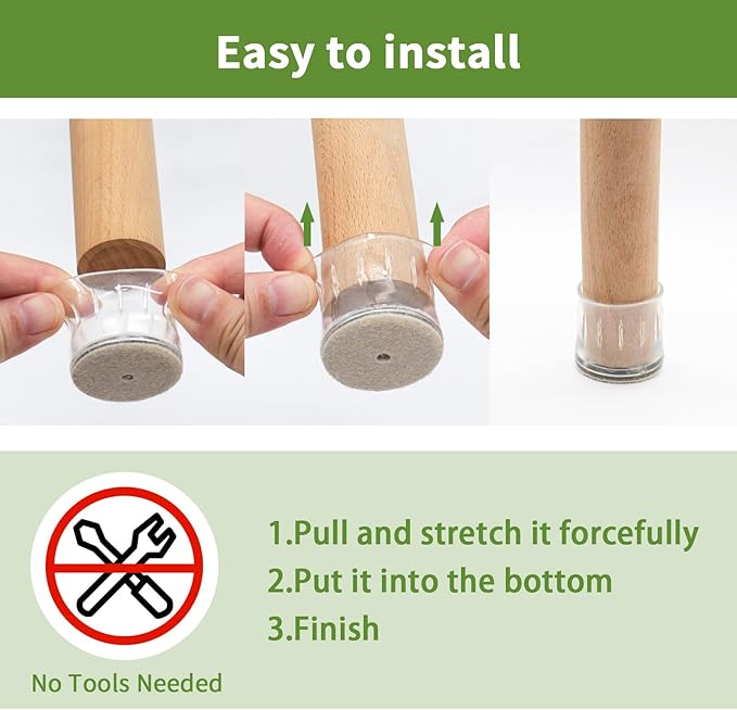 COVERCORNER 32PCS Chair Leg Floor Protectors, Chair Leg Protectors for Hardwood Floors, Furniture Pads for Hardwood Floors, Chair Socks Universal L Clear Fit 1.00"-1.18"