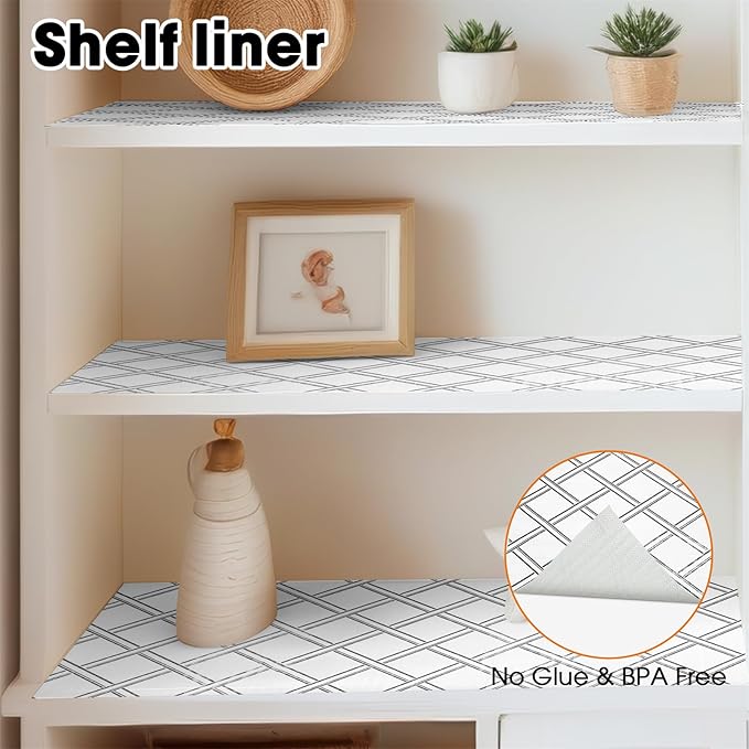 Gopas Drawer and Shelf Liner for Kitchen Cabinets Non-Adhesive, Non-Slip Cabinet Liner Shelf Paper Strong Grip Waterproof Easy to Clean for Kitchen Shelves Cupboard,Geometric,12IN X 30FT