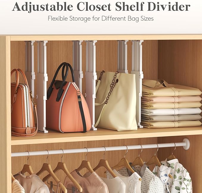 Lifewit 4 Pack 5" High Drawer Dividers for Clothes, 11.5"-18.5" Expandable Dresser Drawer Organizers, Adjustable White Plastic Separators for Kitchen, Cabinet, Nursery, Socks & Underwear Storage