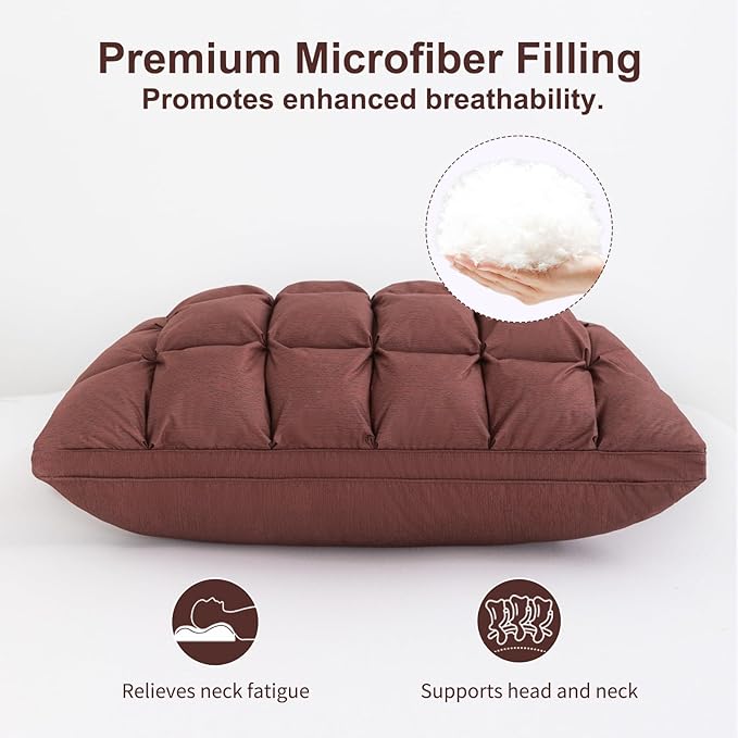 YOUR MOON Soft Pillows Quuen for Sleeping, Support Bed Pillows, Fluffy Down Alternative Pillow, Luxury Hotel Gel Standard Pillows for Side Sleeping (Brown)