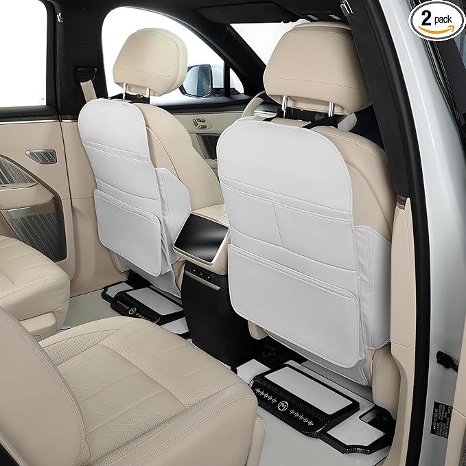 Seat Back Protector,Preventing the Impact of Children Stepping on the Seat Backrest,Beautiful appearance and easy to clean,black (Cream White -2 pcs)