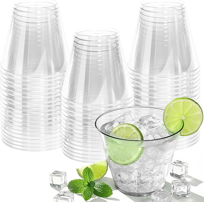 9 oz Clear Plastic Cups Plastic Disposable Cups for Cocktail 50 Pack Fancy Cocktail Cup for Party Stemless Wine Glasses for Party Wedding Graduation Birthday