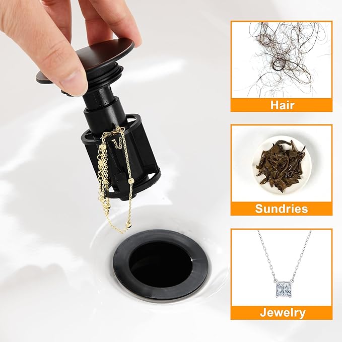 Vessel Sink Drain Without Overflow, Plastic Bathroom Pop up Sink Drain Fit for 1 3/4 Inch Vessel Sink, Built-in Anti Clogging Sink Stopper, Oil Rubbed Bronze