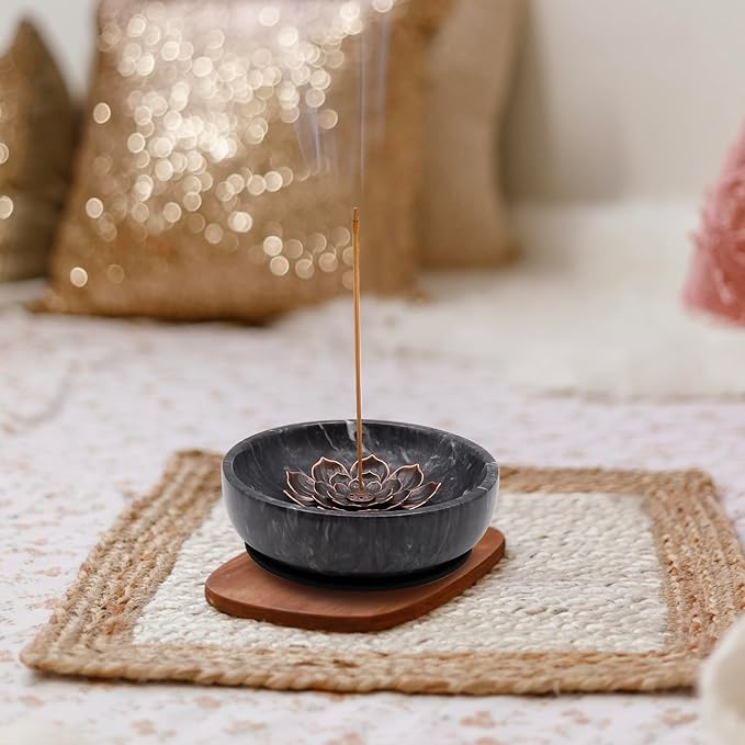 SuperLarge Handmade Natural Marble Incense Holder for Sticks and Cones-with 9 Holes,Multi-Functional Incense Burner Holder for Incense Sticks and Cones, Perfect Home Decor(Black, 5.91 inch)