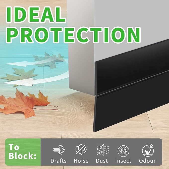 Weather Stripping Door Seal – Door Seal Strip for Door Frame Side, Window, Shower Door Bottom Seal, Strong Adhesive Silicone Draft Stopper for Weatherproofing and Noise Reduction, 1.4in Black